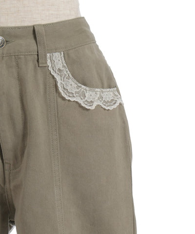 Slit & Ribbon Pants with Lace