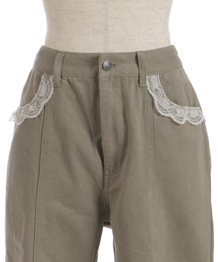 Slit & Ribbon Pants with Lace