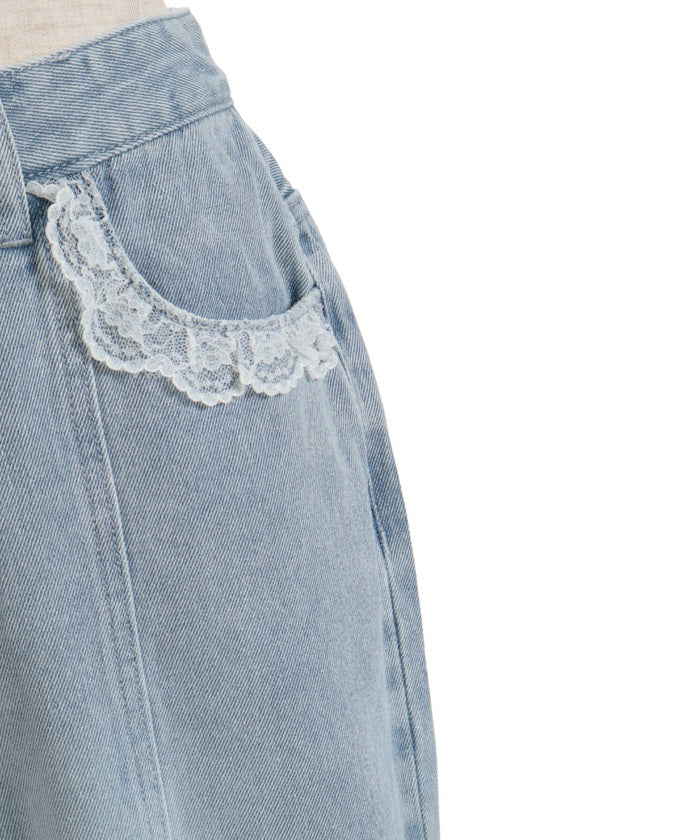 Slit & Ribbon Pants with Lace