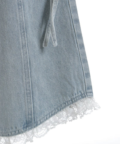 Slit & Ribbon Pants with Lace