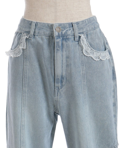 Slit & Ribbon Pants with Lace