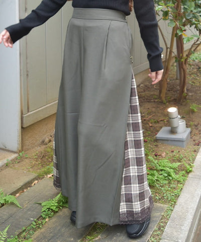 Row Buttons Side Plaid Panel Pants