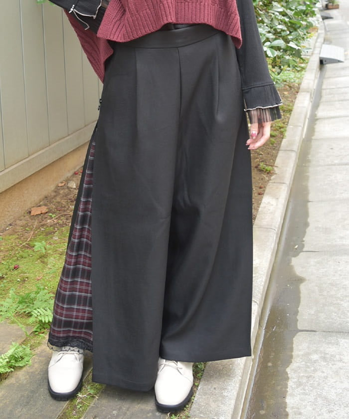 Row Buttons Side Plaid Panel Pants