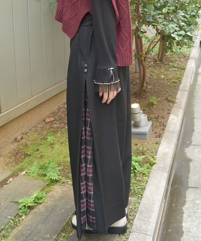 Row Buttons Side Plaid Panel Pants