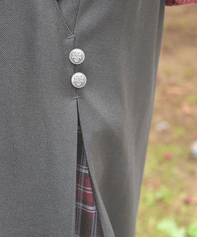 Row Buttons Side Plaid Panel Pants