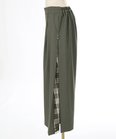 Row Buttons Side Plaid Panel Pants