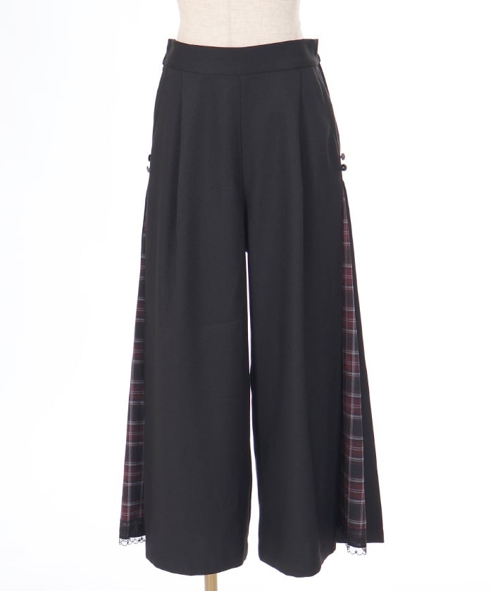 Row Buttons Side Plaid Panel Pants