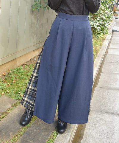 Side Plaid Wide Pants