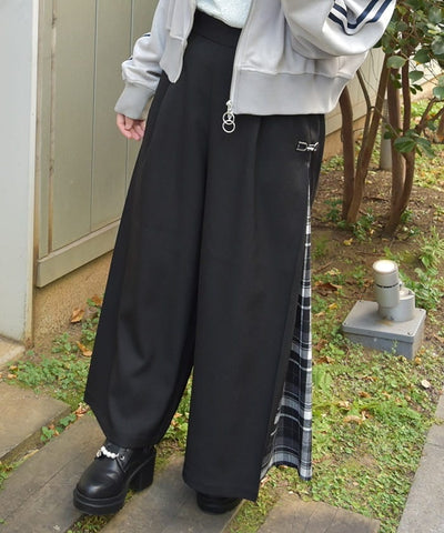 Side Plaid Wide Pants