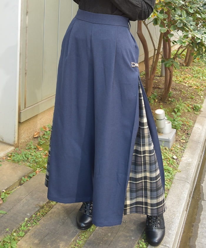 Side Plaid Wide Pants