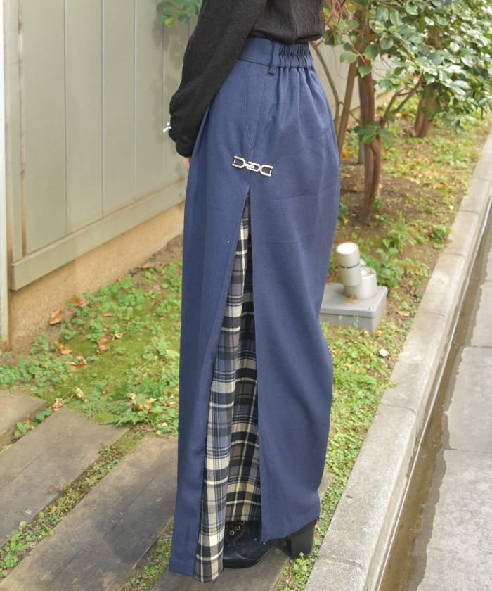 Side Plaid Wide Pants