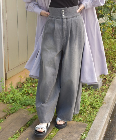 Lace-Up High-Waisted Denim Pants