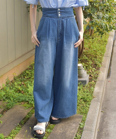 Lace-Up High-Waisted Denim Pants