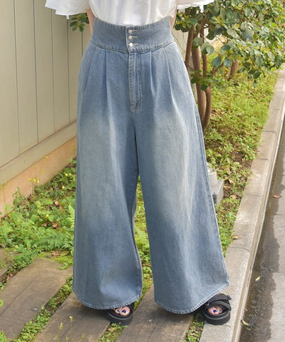 Lace-Up High-Waisted Denim Pants