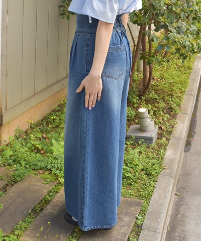 Lace-Up High-Waisted Denim Pants