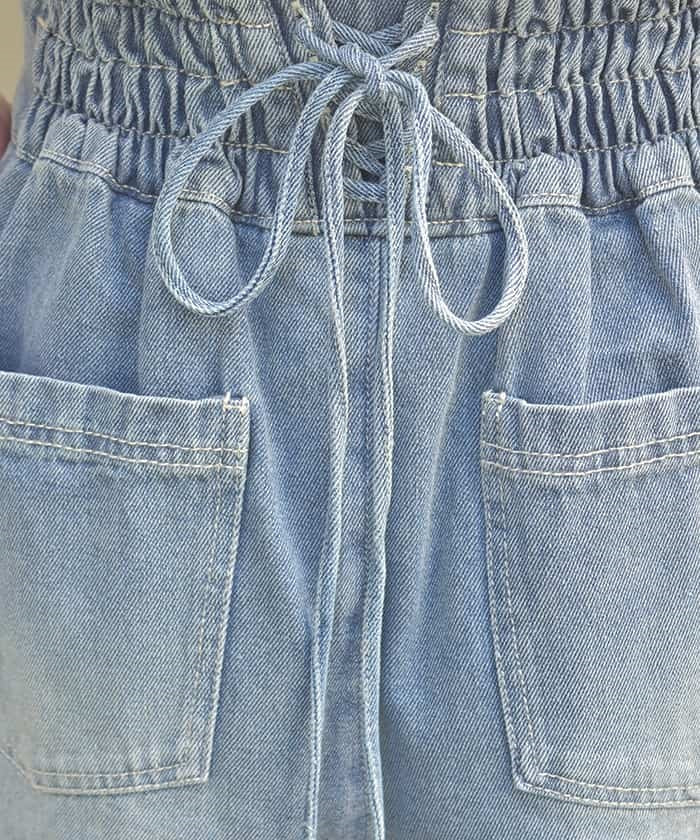 Lace-Up High-Waisted Denim Pants