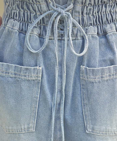 Lace-Up High-Waisted Denim Pants