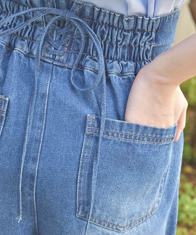 Lace-Up High-Waisted Denim Pants