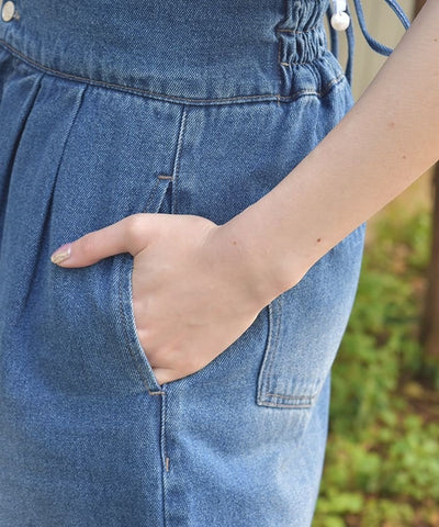 Lace-Up High-Waisted Denim Pants