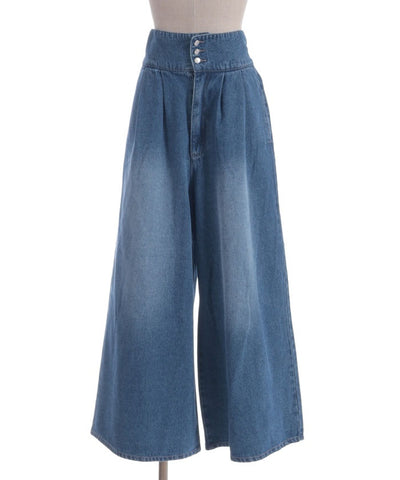 Lace-Up High-Waisted Denim Pants