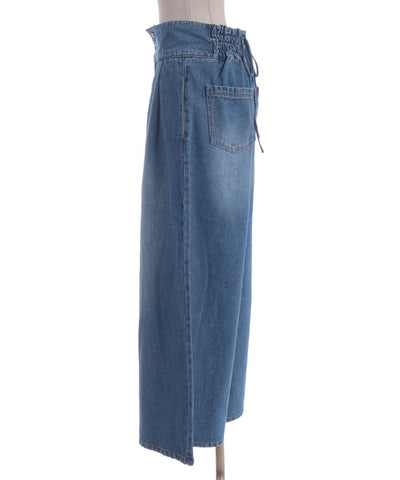 Lace-Up High-Waisted Denim Pants
