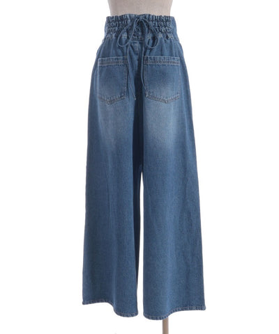 Lace-Up High-Waisted Denim Pants