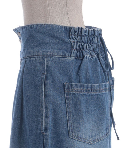 Lace-Up High-Waisted Denim Pants