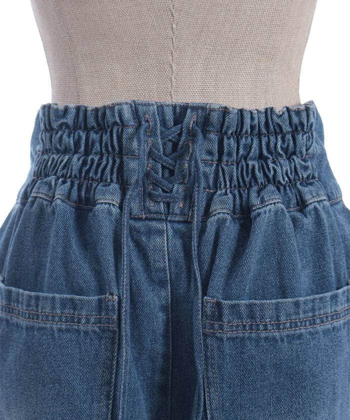 Lace-Up High-Waisted Denim Pants