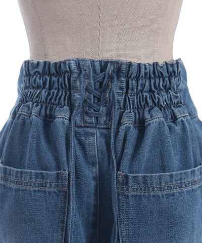 Lace-Up High-Waisted Denim Pants