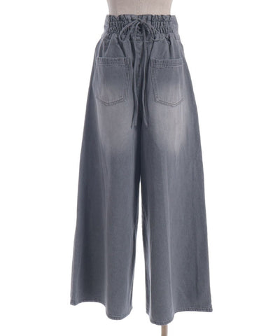 Lace-Up High-Waisted Denim Pants