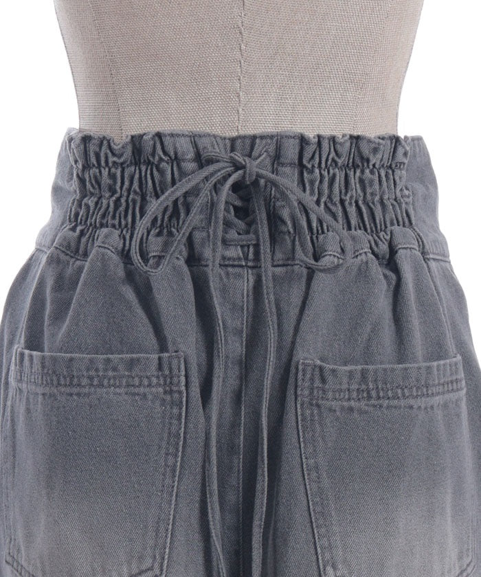 Lace-Up High-Waisted Denim Pants