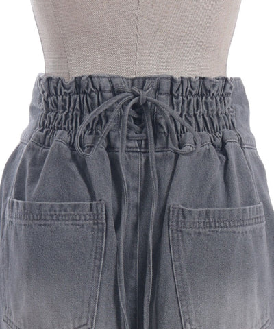 Lace-Up High-Waisted Denim Pants