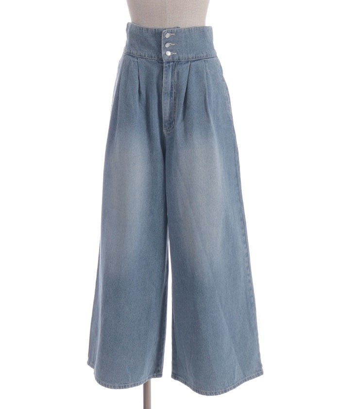 Lace-Up High-Waisted Denim Pants