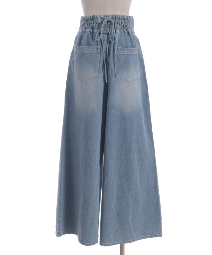 Lace-Up High-Waisted Denim Pants