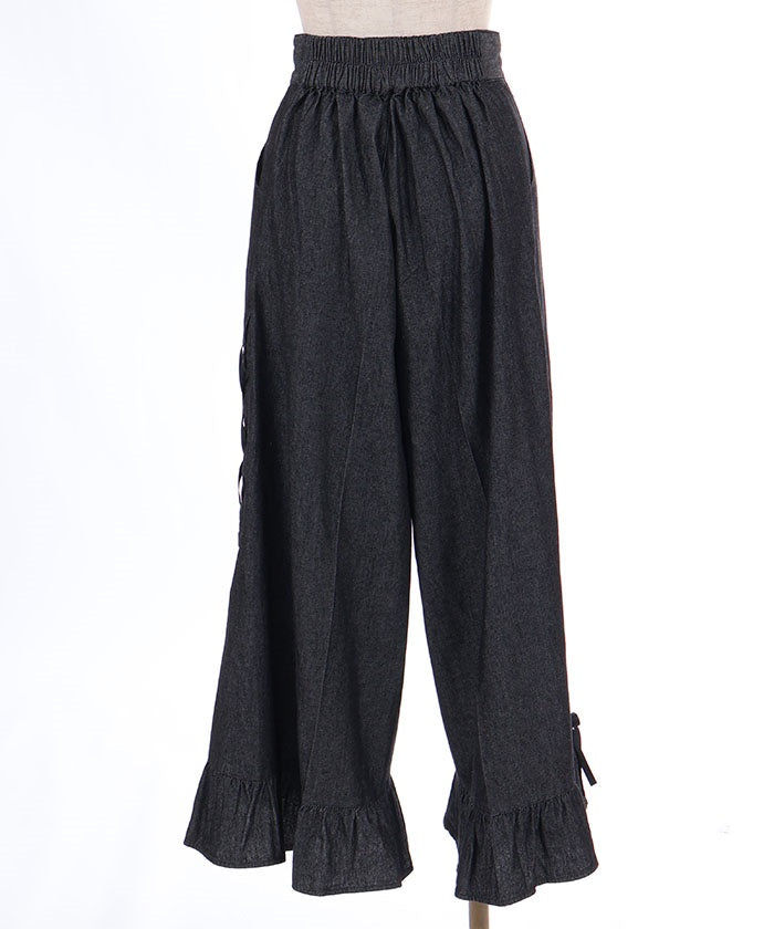 Ribbon Straight Flare Denim Pants ネイビー Lace-Up Flare Denim Pants – axes femme from JAPAN