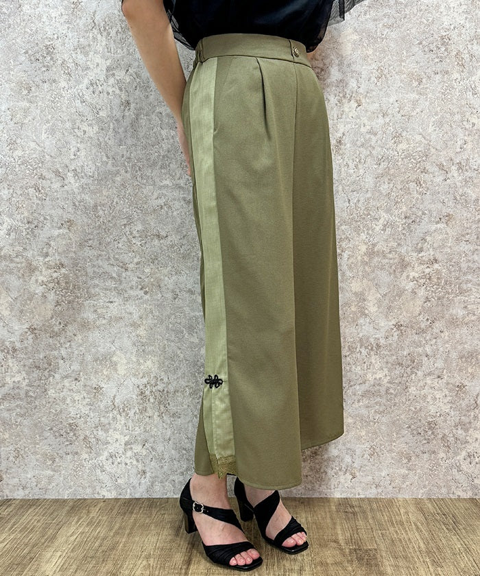 Faux Linen Chinese Button Color Scheme Pants