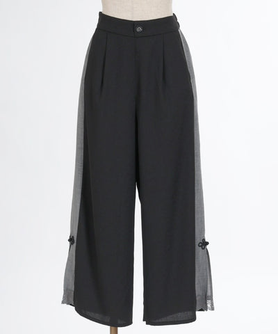 Faux Linen Chinese Button Color Scheme Pants