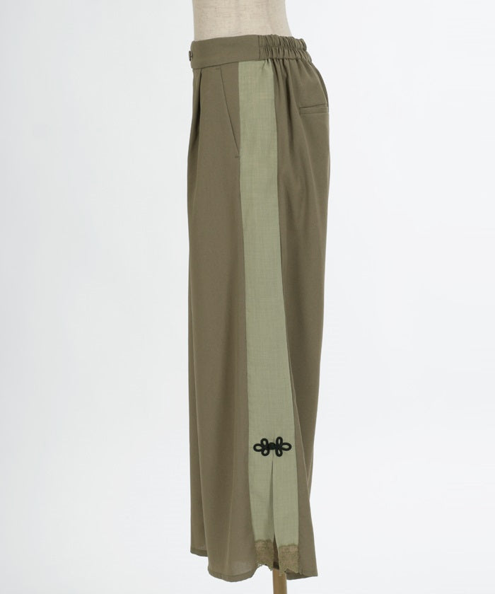 Faux Linen Chinese Button Color Scheme Pants