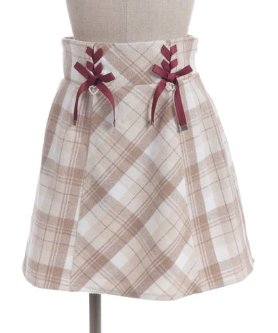 Double Ribbon Brushed Check Mini Skirt