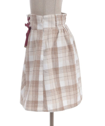 Double Ribbon Brushed Check Mini Skirt