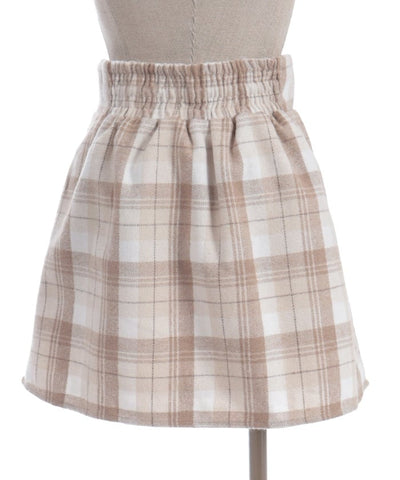 Double Ribbon Brushed Check Mini Skirt