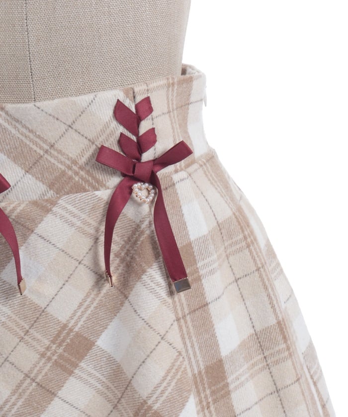 Double Ribbon Brushed Check Mini Skirt