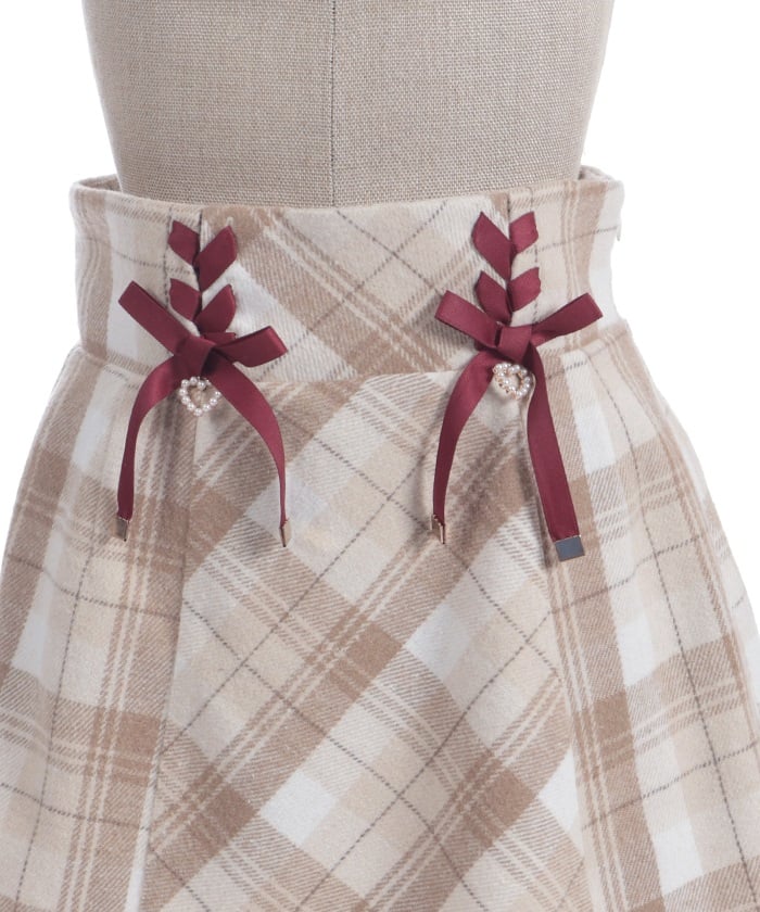 Double Ribbon Brushed Check Mini Skirt
