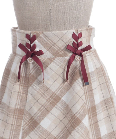 Double Ribbon Brushed Check Mini Skirt
