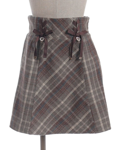 Double Ribbon Brushed Check Mini Skirt