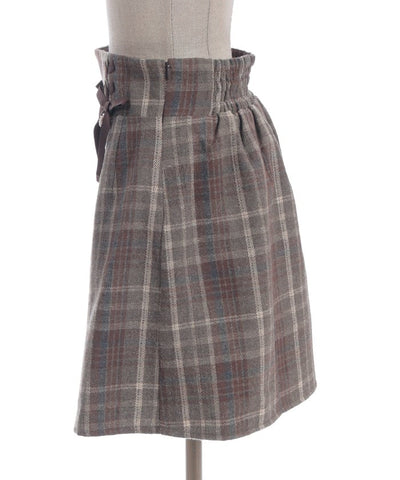 Double Ribbon Brushed Check Mini Skirt