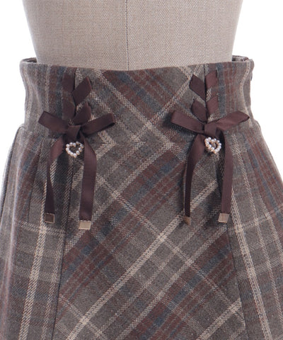 Double Ribbon Brushed Check Mini Skirt