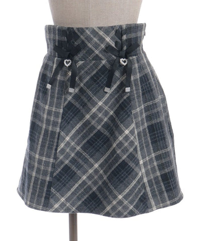 Double Ribbon Brushed Check Mini Skirt