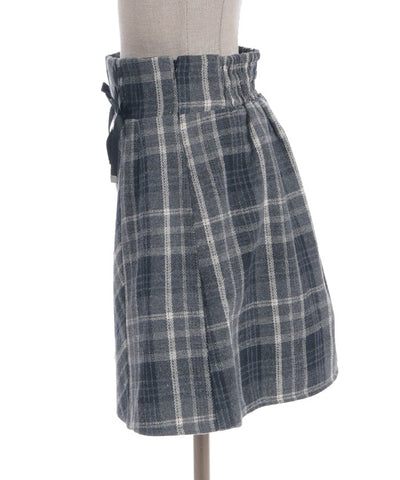 Double Ribbon Brushed Check Mini Skirt