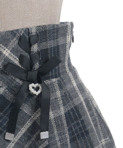 Double Ribbon Brushed Check Mini Skirt